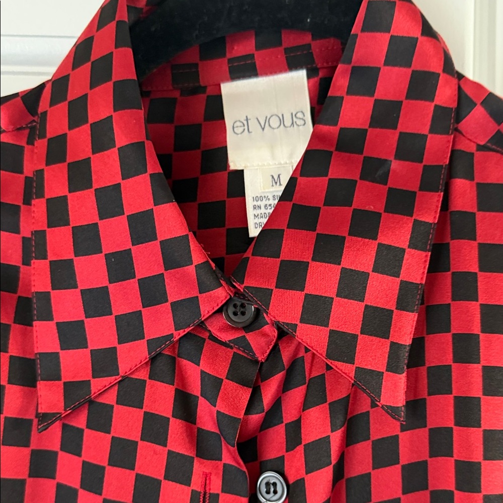 Red and Black Checkered women’s silk Shirt